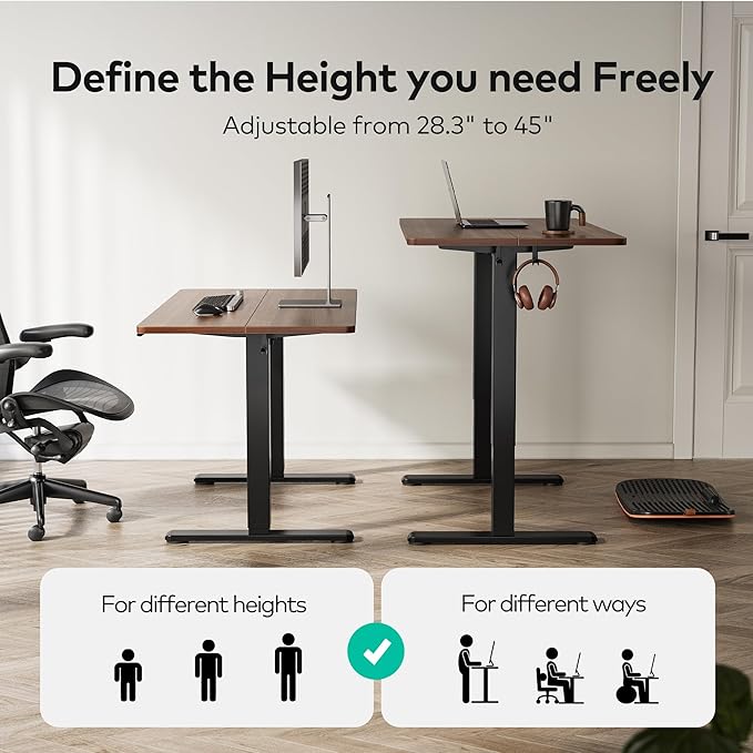 FEZIBO Electric Standing Desk Height Adjustable, 40 x 24 Inches Sit Stand up Desk, Home Office Computer Desk Rising Memory Presets (Dark Walnut)
