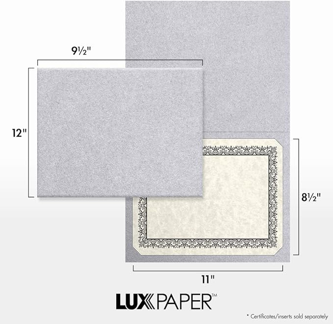 LUXPaper 9.5" x 12" Certificate Holders | Silver Metallic | 105lb. Cover | 250 Qty
