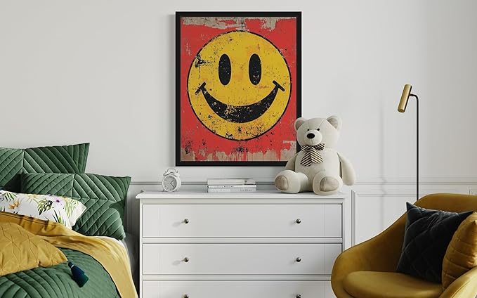 Smiley Face Pop Art Poster Print, Vintage Retro Wall Art Decor Paintings Classic Artwork for Bedroom Living Room Decorations. 43 (Smiley Face, 8 x 10 inches, Black Frame)