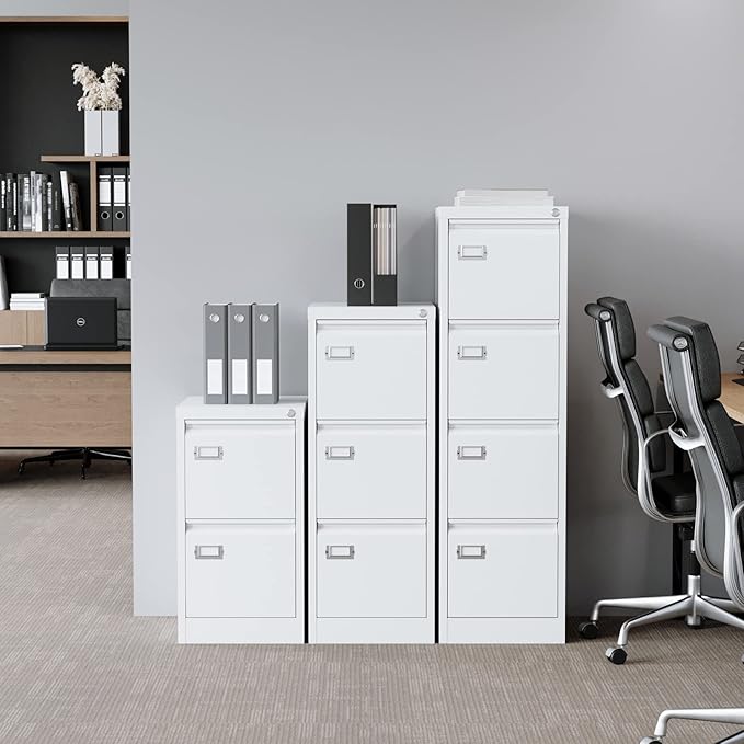 Metal Vertical File Storage Cabinet, 3 Drawer File Cabinet with Lock, 18" Deep Vertical Filing Cabinets for A4 Legal/Letter Size, Assembly Required (3 Drawer - White)