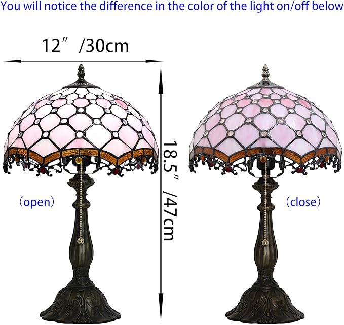 Tiffany Lamp Stained Glass Table Lamp Bedside Table Reading Lamp Living Room Night Light 12-inch Pink Pearl Style Suitable for Home and Office Desktops