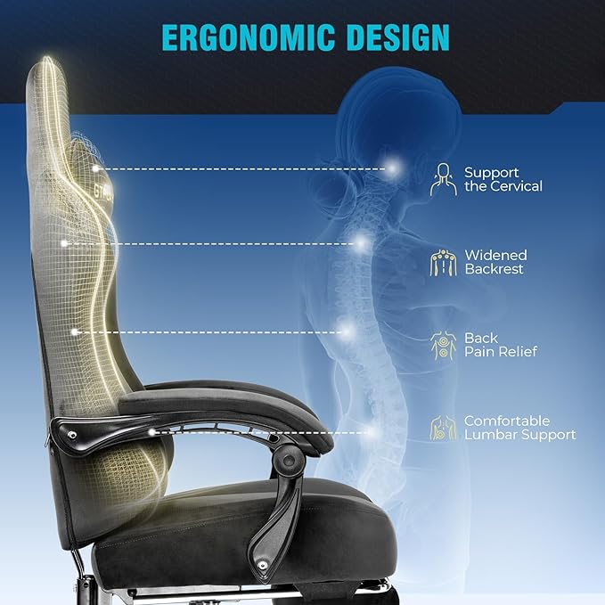 GTPLAYER Gaming Chair Fabric with Pocket Spring Cushion, Big and Tall Gamings Chairs 350LBS High Back Computer Chair with Footrest for Adults Lumbar Support Swivel Game Chair for Office Light Gray