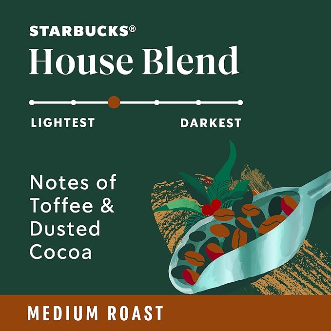 Starbucks K-Cup Coffee Pods, Medium Roast, House Blend for Keurig Coffee Makers, 100% Arabica, 1 Box (75 Pods)