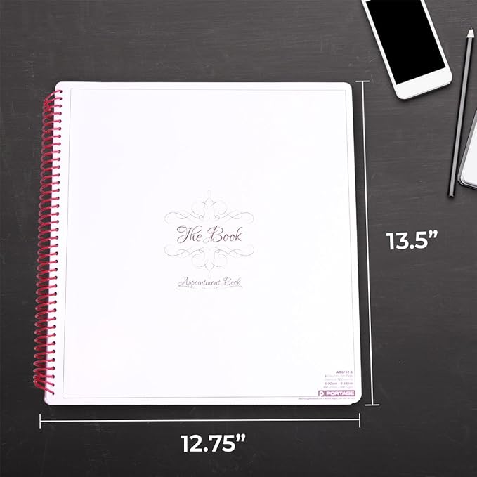 Portage 6 Column Appointment Book - Large 12.75" x 13.5" Daily & Hourly Planner - Spiral Notebook Organizer for Scheduling Appointments
