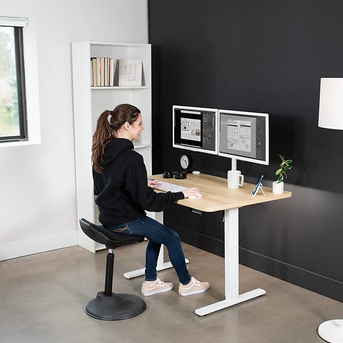 VIVO Electric 48 x 30 in Standing Desk, Memory Height Adjustment, 1B Series, One-Piece Light Wood Top, White Frame, DESK-KIT-1W5C
