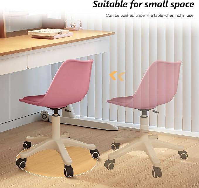 Small Desk Chair Cute Armless Task Vanity Chair with Soft Padded Cushion, Plastic Height Adjustable Home Office Chairs for Teens Girls
