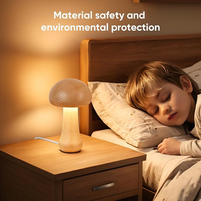 LED Creative Mushroom Table Lamp, Wood Desk Lamp, Bedroom Bedside Night Light, Dimmable Led Lighting, Creative Home Decor Table lamp, Unique House warmging Gift