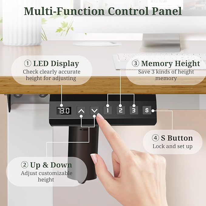 48 x 24 in Electric Standing Desk - Memory Height Adjustable Ergonomic Sit-to-Stand Rising Computer Table Gaming Workstations with 2 Hooks and Wire Hole for Home Office, Natural