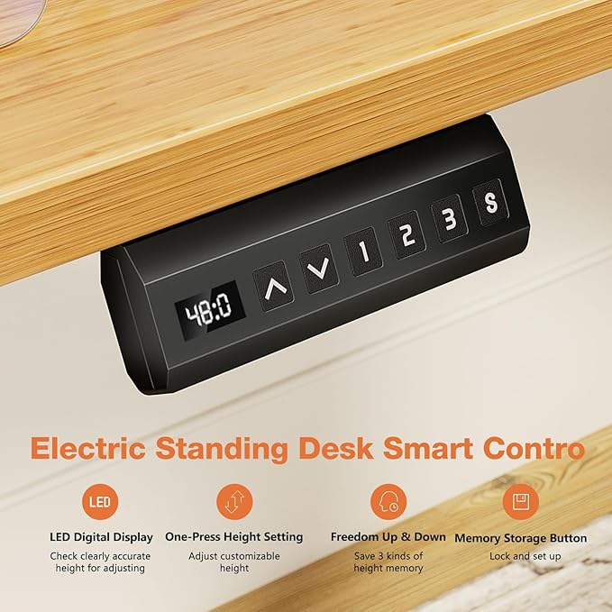 Sweetcrispy Electric Adjustable Height Standing Desk - 55 x 24 inch Sit to Stand Up Desk with Splice Board, Rising Home Office Computer Table with 2 Hook and Wire Hole for Work