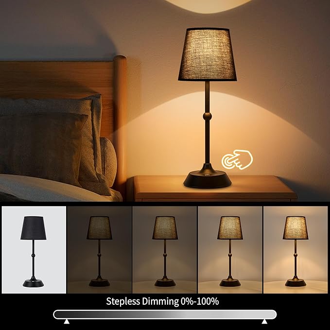 LED Cordless Black Table Lamp Portable Dimmable Desk Lamp 6000mA Battery Powered Touch Control Table Lamp Dining Room,Bedroom,Bar,Camping,Balcony.