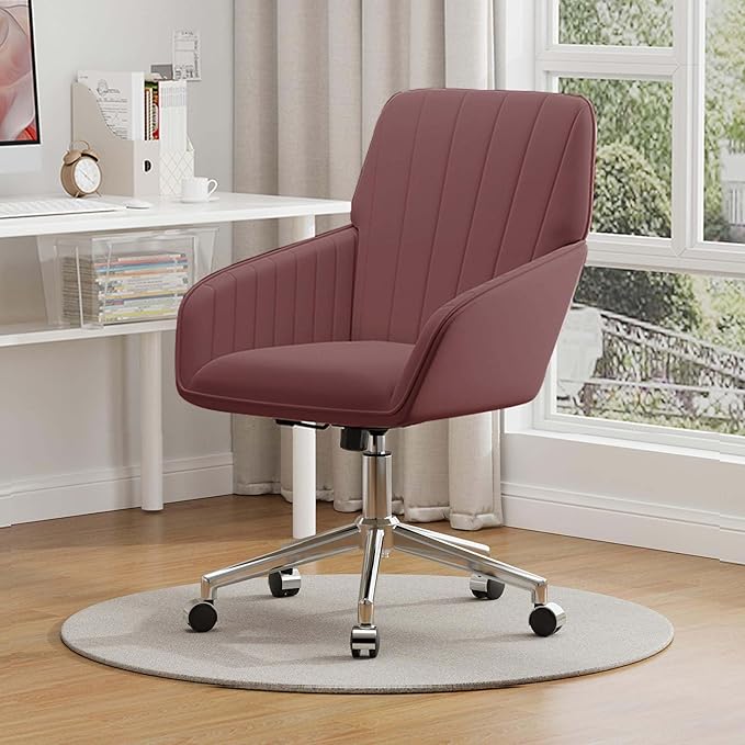 YISHENG Velvet Office Desk Chair with Silver Base, with Wheels,Modern Height Adjustable 360 Degree Swivel Upholstered Vanity Chairs with Arms for Living Room Bedroom,Rose