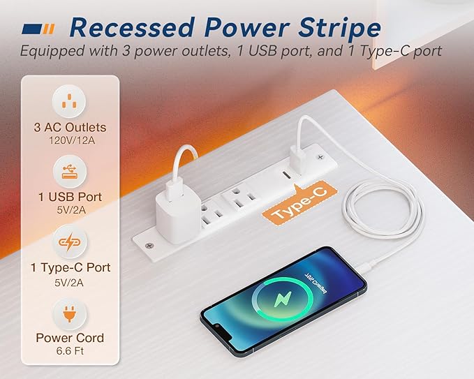 KKL Small Desk with Power Outlets and USB Port Computer Desk for Home Office Gaming Simple Modern Style Writing Desks with Storage Bag Headphone Hook, 32 inch, White