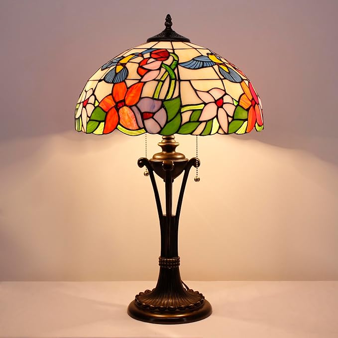 Tiffany Table Lamp Amber Hummingbird Stained Glass Desk Lamp 16X16X24 Inches Reading Light