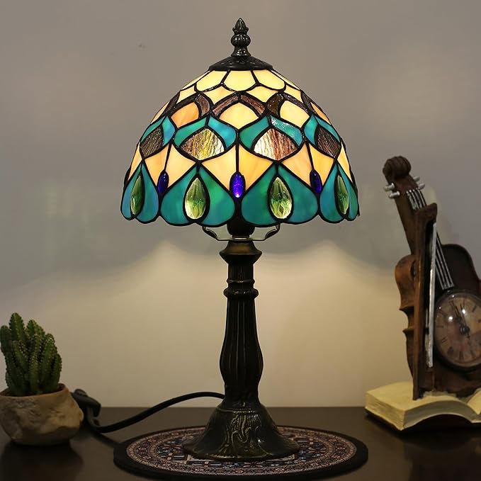 Tiffany lamp 8-inch Stained Glass lamp Suitable for use on Bedroom nightstands and can Also be Used as a Small Reading lamp in Living Rooms and Home Offices
