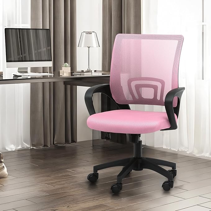 Athena Collection Computer Office Chair, Ergonomic Desk Chair with Rolling Wheels, Mesh Back Support and Height Adjustable, Small and Comfy for Home Office, Study, Pink