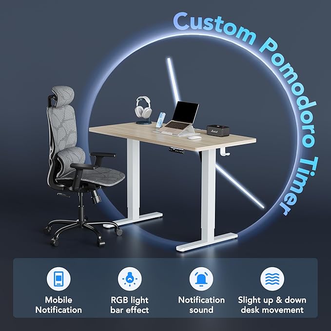 HUANUO AI-Powered Electric Standing Desk with Smart APP, Work with Alexa & Google, Adjustable Height, 6 Memory Settings, Sedentary Reminder, Ergonomic Sit-Stand Desk, 55-inch, Light Walnut