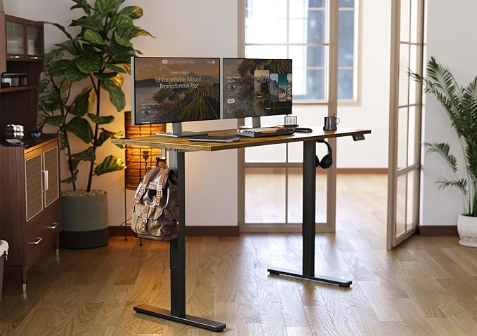 Seang Standing Desk with Adjustable Height, 55x24 Inch Electric Stand Up Desk for Home Office, Studio, Computer Workstation, Rustic Brown Top