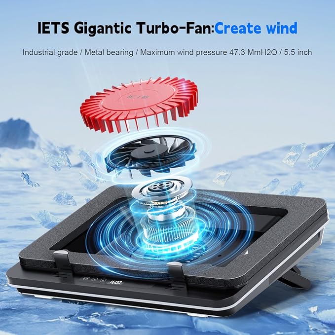GT600 Laptop Cooling Pad Equipped Gigantic Turbo-Fan(5.5inch Diameter),Sealed Foam for Rapid Cooling Gaming Laptop,14.1-19.3 inch Laptop Cooler with Adjustable Brackets,Dust Filter,Touch Start