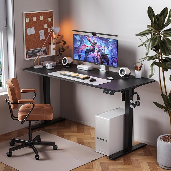 40x24 Inches Height Adjustable Electric Standing Desk with 2 Hooks for Home Office, Ergonomic Sit Stand up Desk with Splice Board, Black