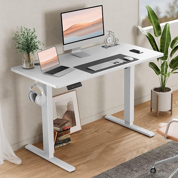 Electric Standing Desk, Adjustable Height Stand up Desk, 40x24 Inches Sit Stand Home Office Desk with Splice Board,White
