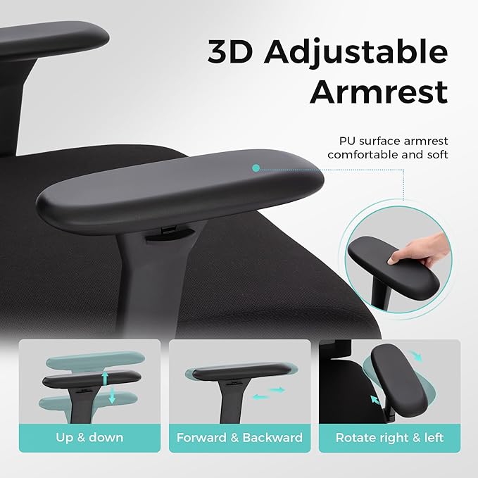 ALPHA HOME Heavy Duty Office Chair Ergonomic, Mid Back Mesh Computer Chair with Lumbar Support, Desk Chair Adjustable Armrest & Seat Cushion, SGS Certified
