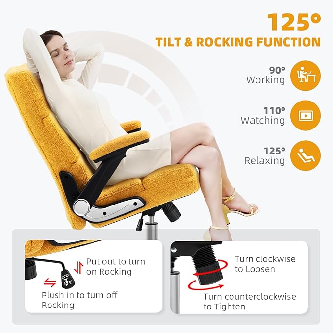 SEATZONE High Back Office Chair Ergonomic Computer Desk Chair Back Support Comfy Desk Chairs with Wheels and Flip-up Armrest for Home Office Desk,Yellow