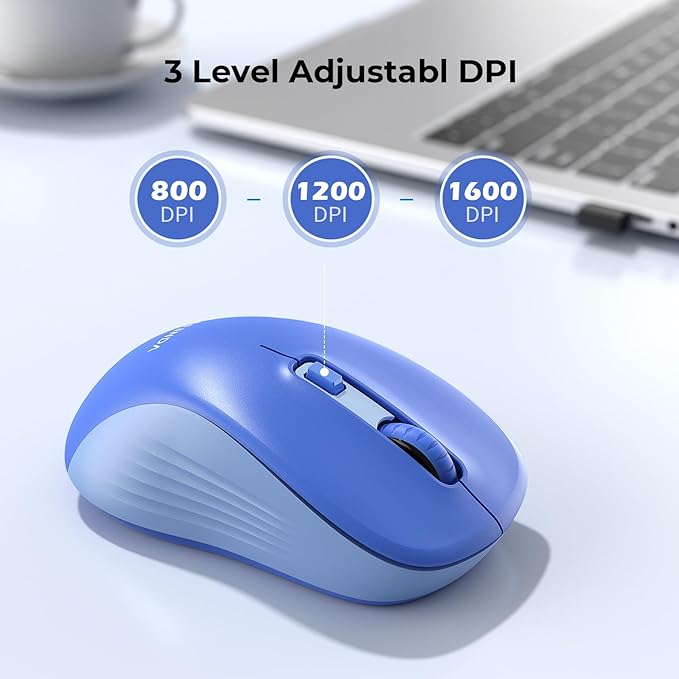 seenda Wireless Mouse, Bluetooth & 2.4G USB Dual Mode for Laptops & Computers - Mac & Windows Compatible - Blue