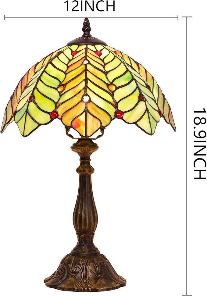 Tiffany Lamp Touch Control Table Lamp Brown Green Leaf Style Stained Glass Desk Lamp 12X12X19 Inches Reading Light
