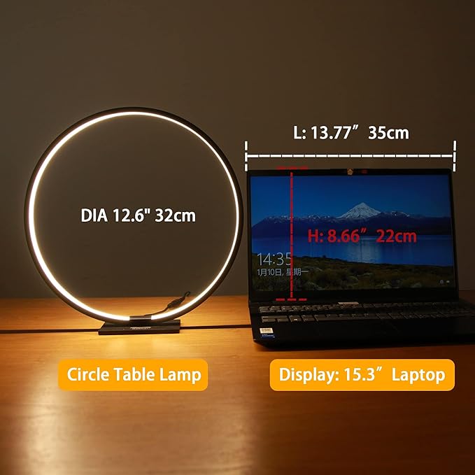 Modern Circle Table Lamp LED Warm Light Nightstand Lamp Black Bedroom Lamp with Dimmable Touch Control for Reading Bedroom and Office