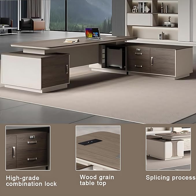 102IN Executive Desk with Drawers - Fashionable Executive Desk with Large Storage Space & Concealed Wire Box & Password Lock | Unique Front Panel & Spacious Worksurface