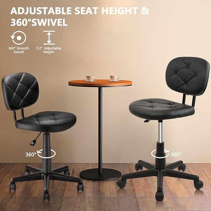 Rolling Stool Chair with PU Leather Backrest and Adjustable Height for Computer Home Standing Desk 2 Pack