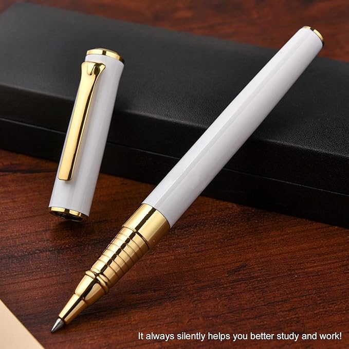 YIVONKA Luxury Ballpoint Pen Black Refill Line width 0.5mm,Best Office Pen Gift for Men & Women Professional Executive,Nice BallPens Classy Gift Box (White)
