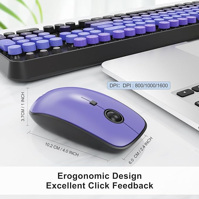 Wireless Keyboard and Mouse Combo | Cute Colorful Keyboard and Mouse with 2.4GHz Cordless Retro Typewriter Keyboard | Auto-Sleep | USB Receiver for Windows PC/Laptop - Black Purple Gradient