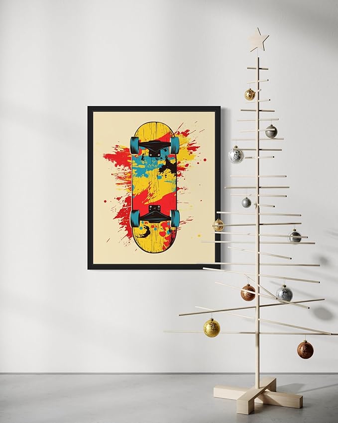 Skateboard Pop Art Poster Print, Vintage Retro Wall Art Decor Paintings Classic Artwork for Bedroom Living Room Decorations. 43 (Skateboard, 11 x 14 inches, Black Frame)
