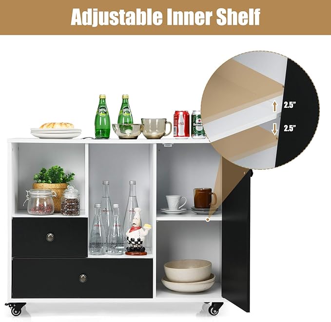 Giantex Mobile File Cabinet on Wheels - Lateral Filing Cabinet with Drawer, Open Shelves, Lockable Wheels, Printer Stand for Letter/Legal/A4 Size Files, Office Storage Cabinet (Round Knob)