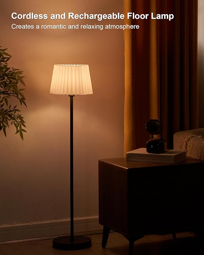 UMEXUS Cordless Rechargeable Floor Lamp for Bedroom, 57" Battery Operated Dimmable Floor Lamp, Small Corner Standing Light with Remote & Timer Portable Bedside Outdoor Patio Kids Room Ambient Lighting