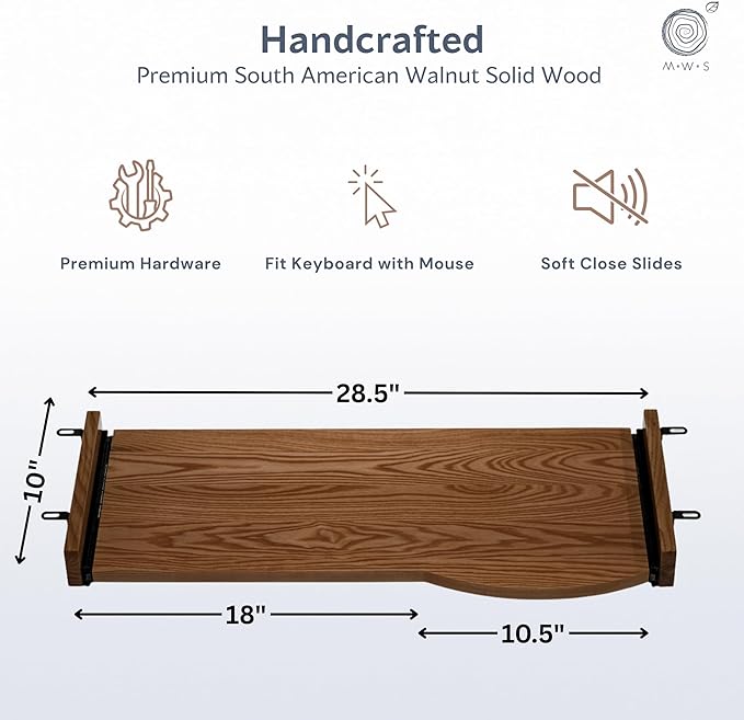 Solid Walnut Wood Computer Desk with Keyboard Tray – Live Edge Wooden Home Office Desks with Sturdy Metal Legs – Real Wood Table for Work, Study, or Gaming - 60” x 27”