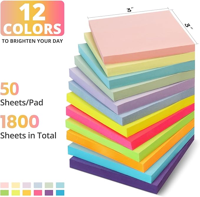Pop Up Sticky Notes, 36 Pads, 3x3 inches, Soft Pastel Self-Stick Note Pads, Perfect for Office, Study, and Daily Life Organization - Soft Pastel