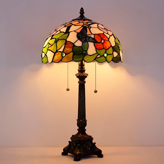 Tiffany Table Lamp Butterfly Flower Style Stained Glass Desk Lamp 12X12X21 Inches Reading Light