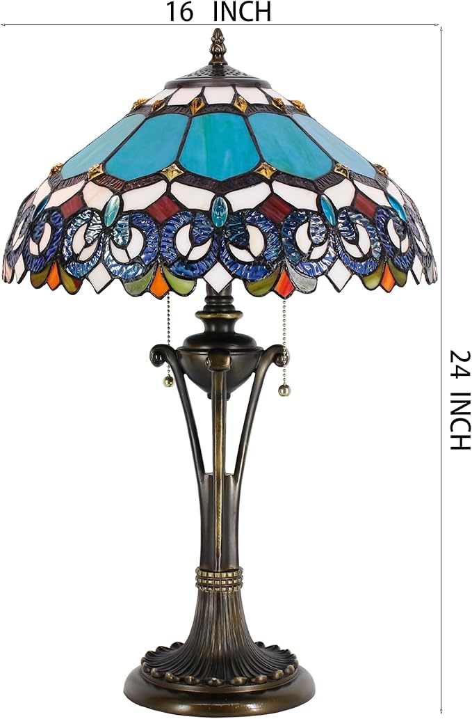Tiffany Table Lamp Blue Stained Glass Desk Lamp 16X16X24 Inches Jewelry Baroque Style Reading Light