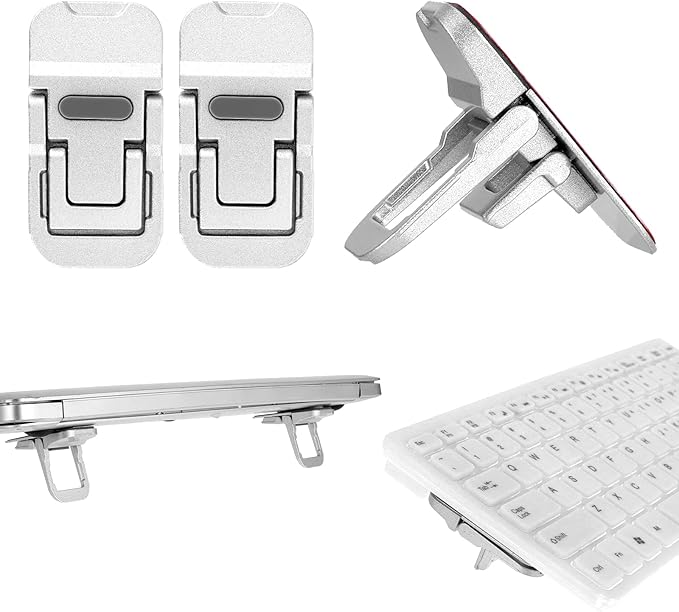 Bewudy 2 Pcs Portable Keyboard Riser With Dual Tilt Angle Adjustment, Foldable Laptop Stand, Mini Computer Stand for Desk, Self-Adhesive Feet for Most Keyboards (Silver)