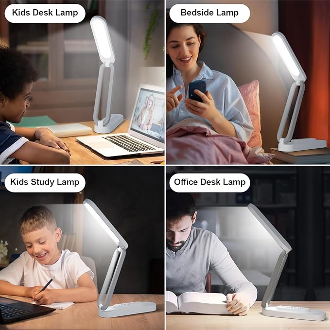LED Desk Lamp for Office Home & Battery Operated Lamp Rechargeable Lamp Foldable & Portable Light, LED Desk Light Strip, 3 Brightness Dimmable Small Desk Lamp Wireless Reading Lamp (White)
