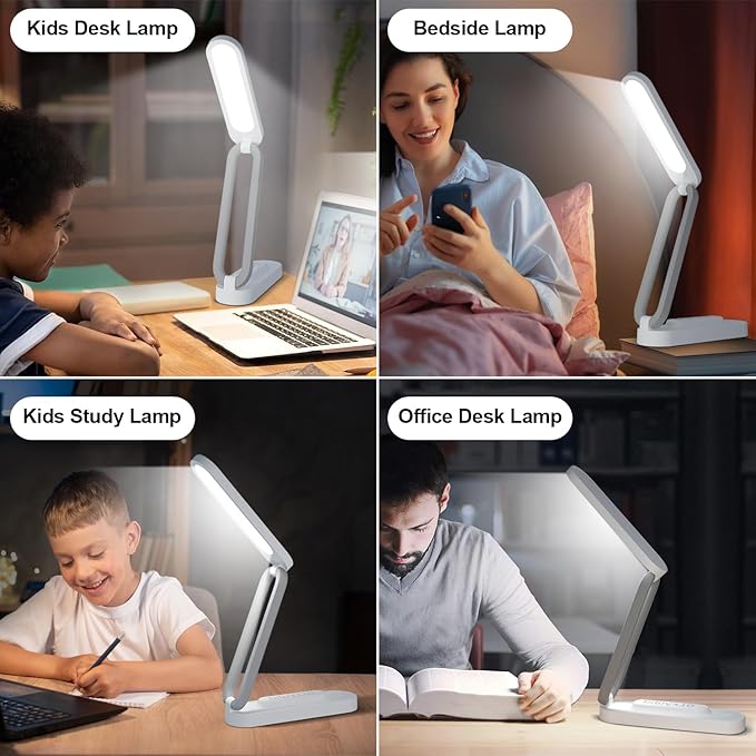 LED Desk Lamp for Office Home & Battery Operated Lamp Rechargeable Lamp Foldable & Portable Light, LED Desk Light Strip, 3 Brightness Dimmable Small Desk Lamp Wireless Reading Lamp(2PACK)