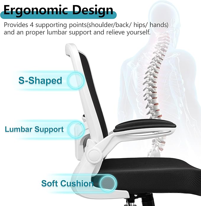 FelixKing Office Chair, Ergonomic Desk Chair Breathable Mesh Chairs Adjustable High Back Lumbar Support Flip-up Armrests, Executive Rolling Swivel Comfy Computer Chairs Home Office White
