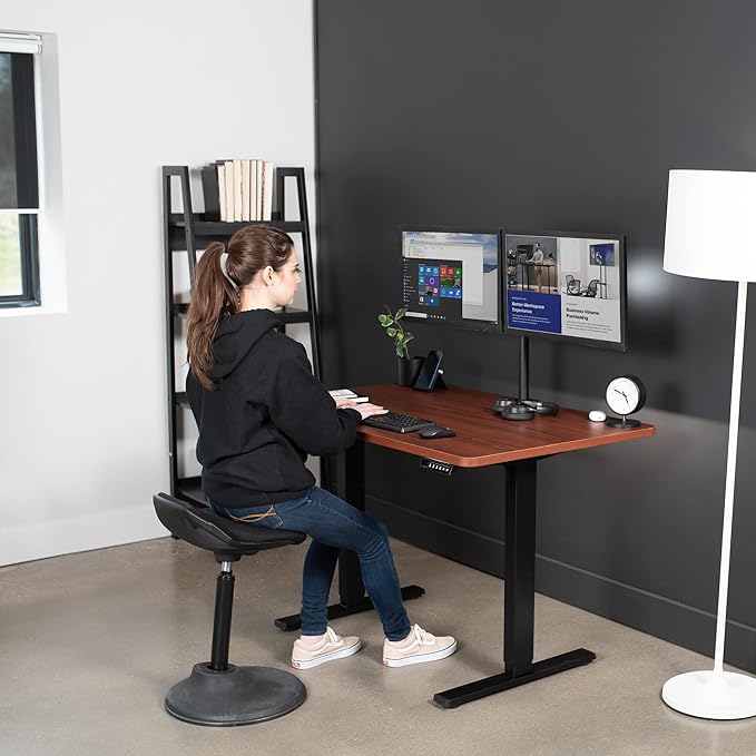 VIVO Electric 48 x 30 in Standing Desk, Memory Height Adjustment, 1B Series, One-Piece Dark Walnut Top, Black Frame, DESK-KIT-1B5D