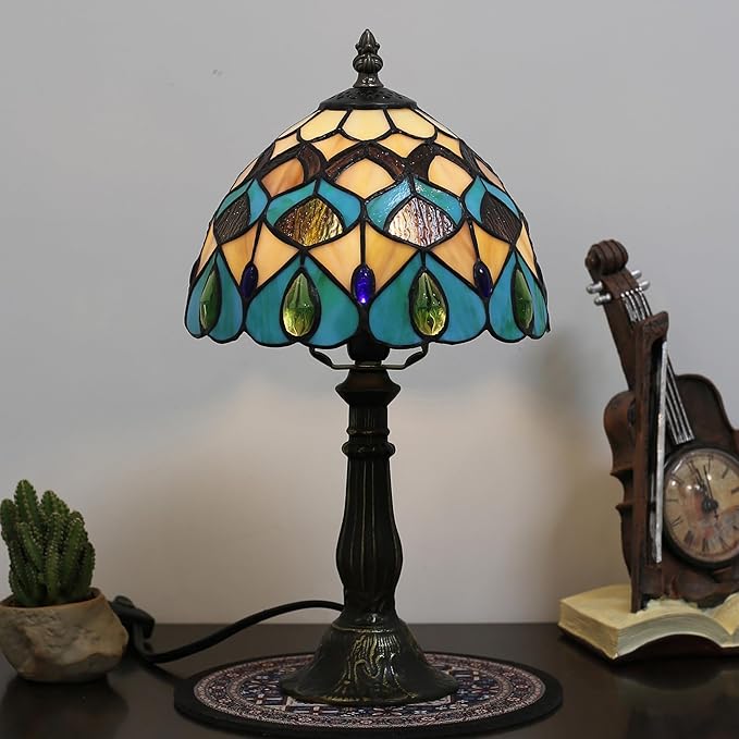 Tiffany lamp 8-inch Stained Glass lamp Suitable for use on Bedroom nightstands and can Also be Used as a Small Reading lamp in Living Rooms and Home Offices