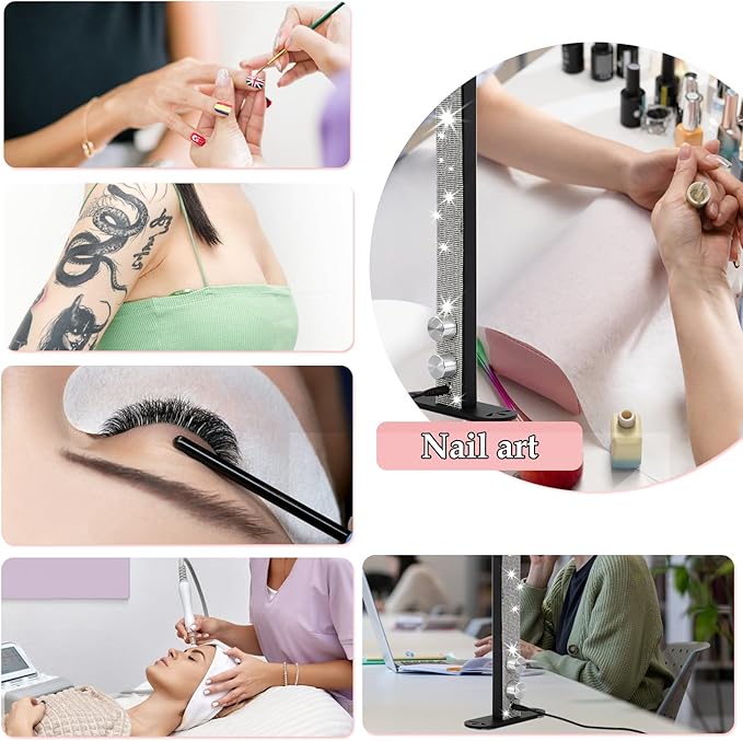 Upgraded Half Moon Light for Desk, Foldable Nail Tech Lamp, Brightness Adjustable LED Nail Light, Lash Lamp for Beauty/Eyelashes/Tattoos/Crafts, White