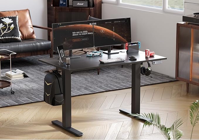 Seang Electric Standing Desk Adjustable Height, 40 x 24 Inch Stand up Desks, 3 Memory Presets & Cable Management Sit Stand Desk for Home Office Computer Workstation, Black Frame/Black Top