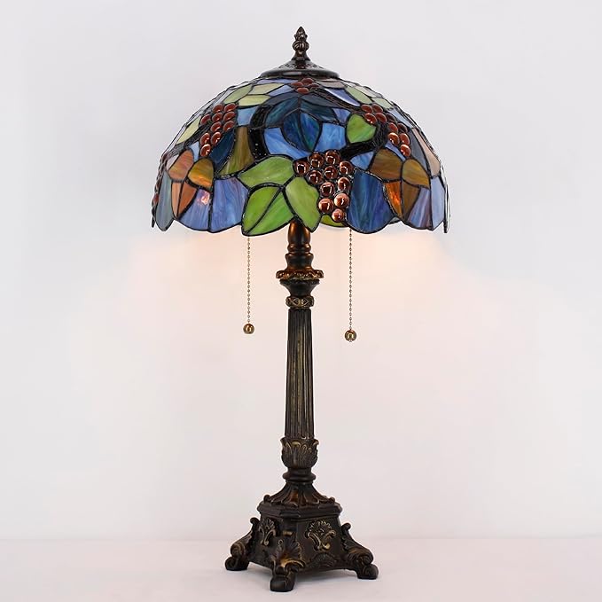 Tiffany Table Lamp Purple Stained Glass Desk Lamp 12X12X21 Inches Grape Style Reading Light