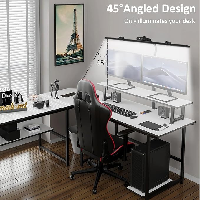 LED Desk Lamp with Clamp for Home Ofice, 24w Stepless Dimming Knob, 2 Auxiliary Lights, Adjustable Gooseneck, Touch control, Eye Protection, Desk Light for Drafting